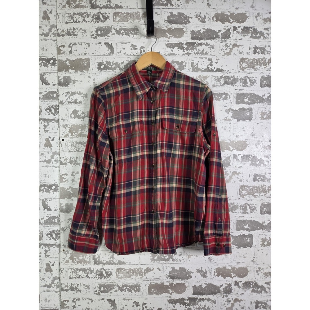 Lauren Ralph Lauren Red Tartan Plaid Shirt Large Preppy Rugged Cabincore